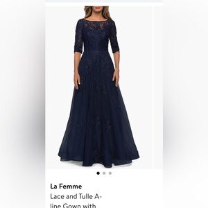 La Femme Navy Lace Mother of the Bride